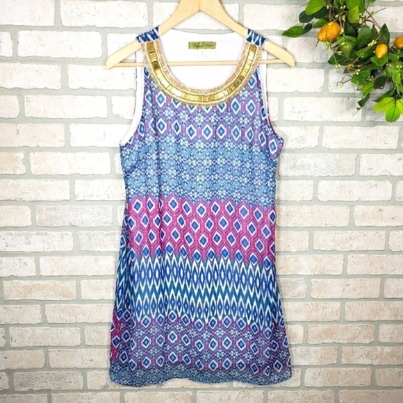 WHISPER Tribal Beaded Sleeveless Dress Size M - Picture 10 of 10